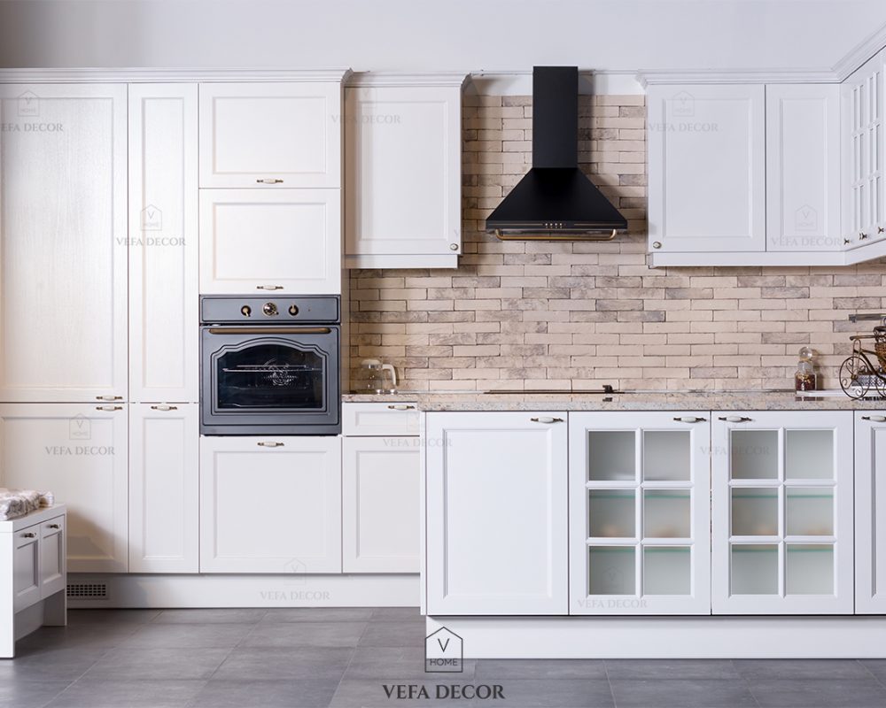 Interior of empty apartment, wide room with domestic kitchen