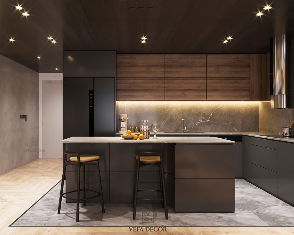 Modern Luxury Kitchen Interior with Island Counter and Minimalist Design