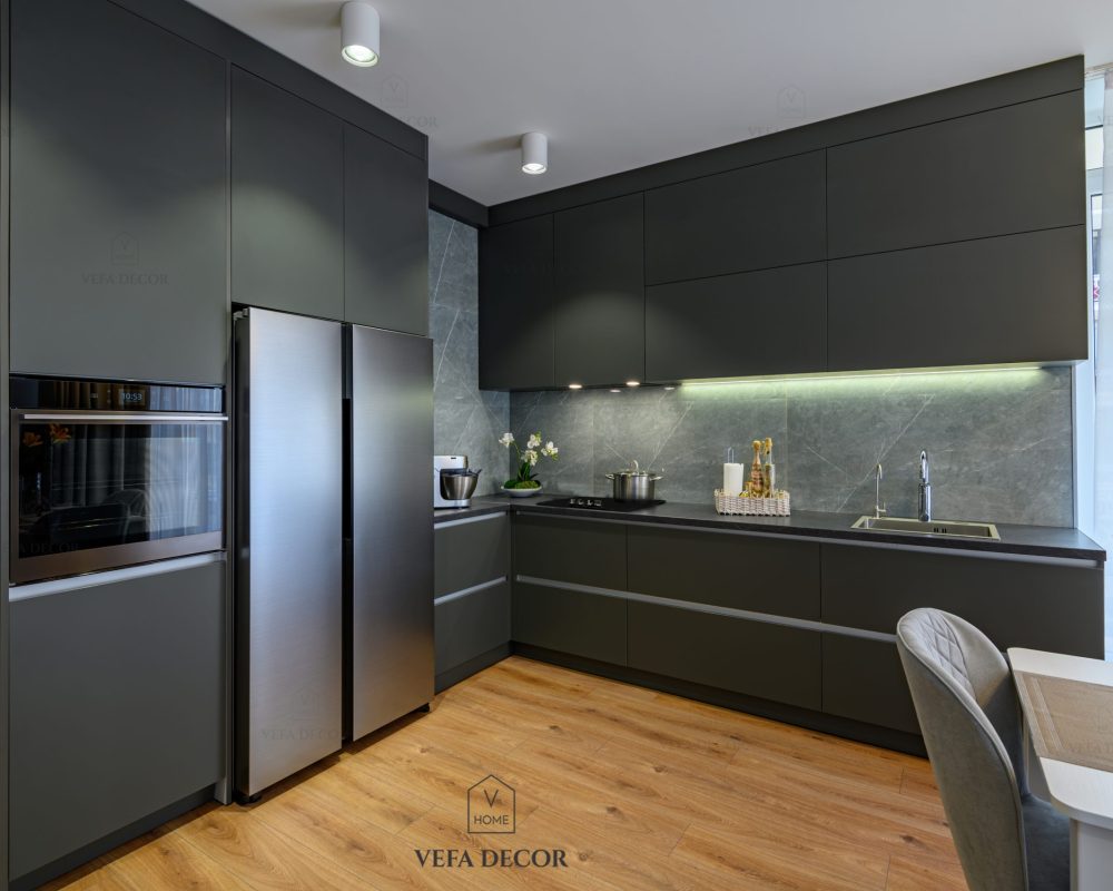 Modern large luxury dark gray kitchen
