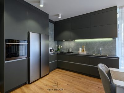 Modern large luxury dark gray kitchen